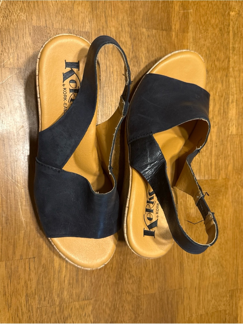 Korks by Kork-Ease Anja Black Stretch Slingback Open Toe Soft Leather Wedge Sz 7 - Picture 5 of 8